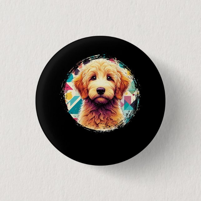 Cute Portrait Goldendoodle Dog on Golden Doodle Lo 3 Cm Round Badge (Front)