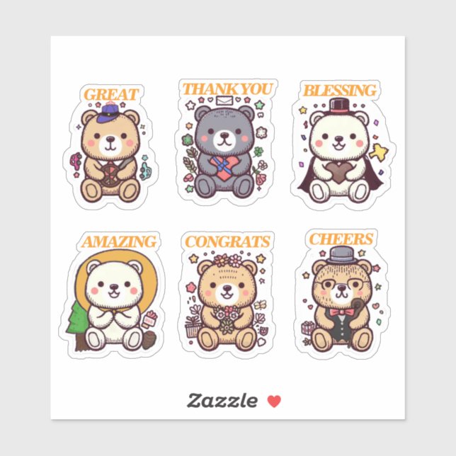 Cute Positive Bear-6 Designs (Sheet)