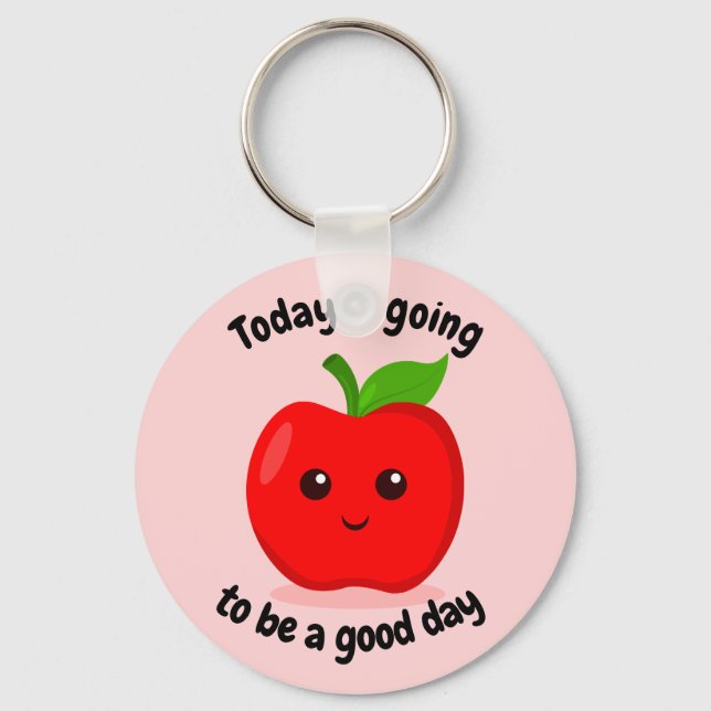 Cute Positive Motivational Kawaii Apple Key Ring (Front)
