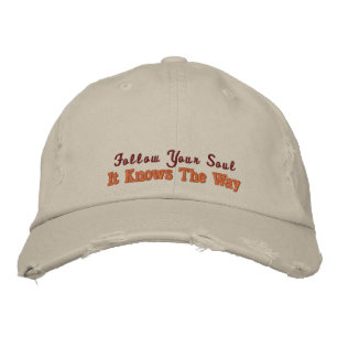 Cute Positive Soul Quote Rustic Orange Vintage  Embroidered Hat