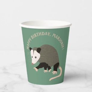 Cute Possum Illustration Light Green Personalised Paper Cups