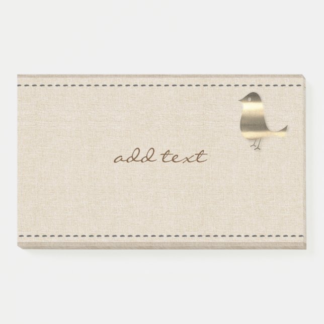 Cute Post It In Style With Gold Bird Linen Postit Post-it Notes (Front)