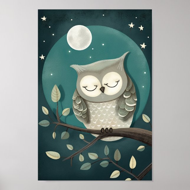 Cute poster of a owl sleeping under the Moon and S (Front)