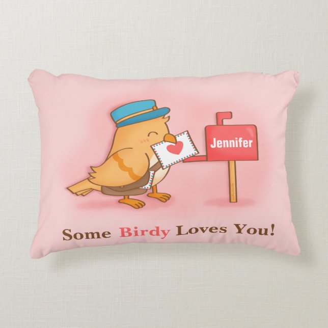 Cute Postman Bird Love Confession Pun Throw Pillow (Front)