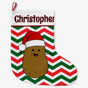 Cute Potato Chevron Pattern Custom Message Large Christmas Stocking