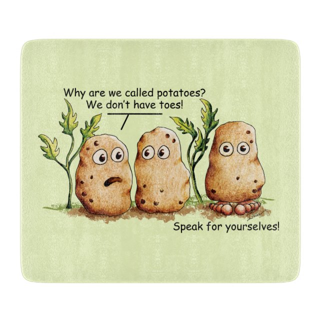 Cute Potatoes has Toes Funny Potato Pun Green Cutting Board (Front)