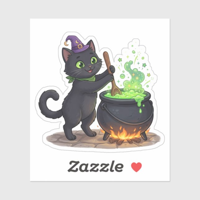 Cute Potion Master Black Cat Witch Cauldron  (Sheet)