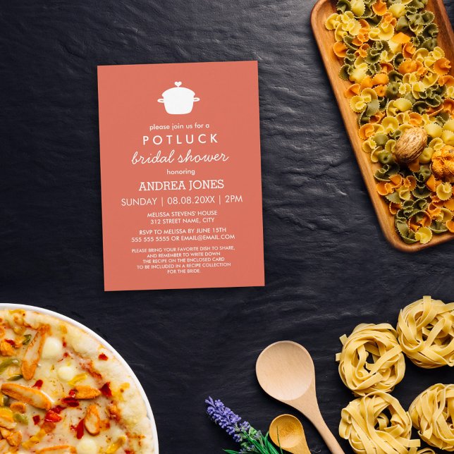 Cute Potluck Bridal Shower | Orange White Invitation (Creator Uploaded)