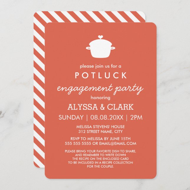 Cute Potluck Engagement Party Invitation (Front/Back)