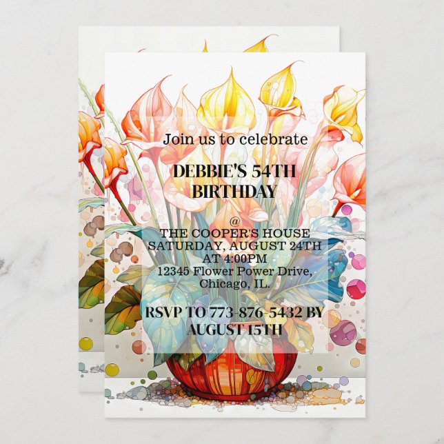 Cute Potted Flowers Birthday Party Invitations (Front/Back)