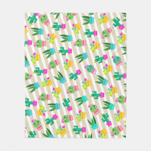 Cute Potted Kawaii Succulents & Cactus Fleece Blanket