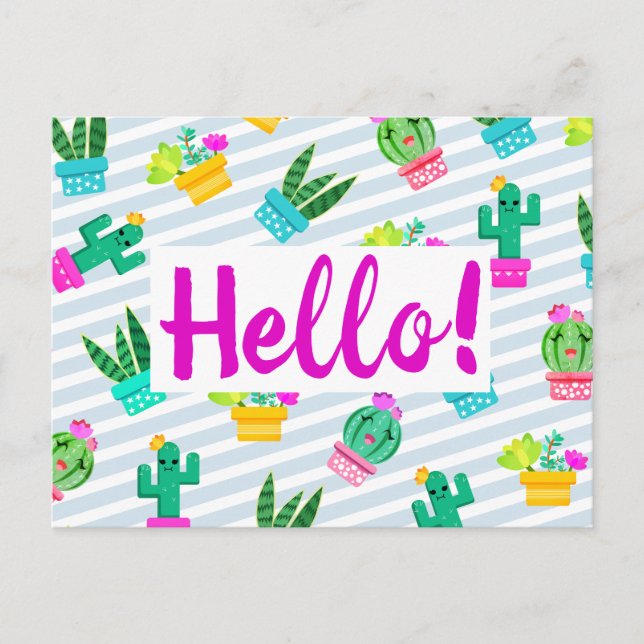 Cute Potted Kawaii Succulents & Cactus Postcard (Front)