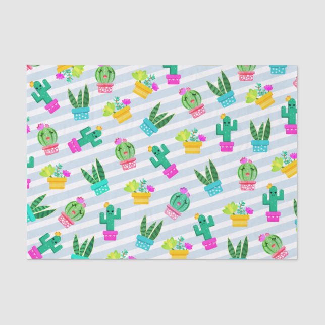 Cute Potted Kawaii Succulents & Cactus Tissue Paper (Front)