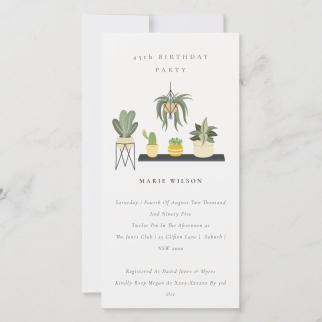 Cute Potted Leafy Plants Any Age Birthday Invite (Front)