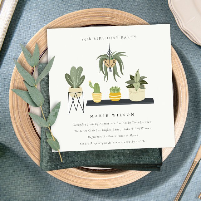 Cute Potted Leafy Succulent Plant Any Age Birthday Invitation (Creator Uploaded)