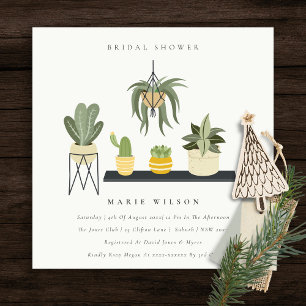 Cute Potted Leafy Succulent Plants Bridal Shower Invitation