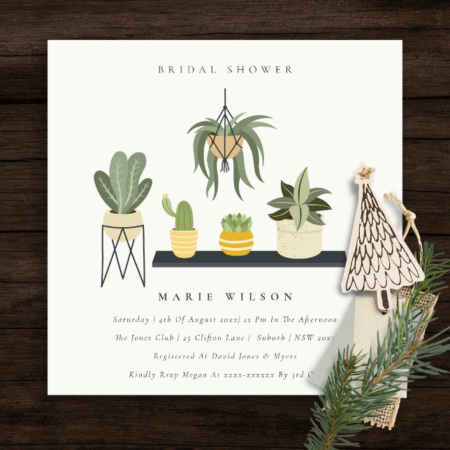 Cute Potted Leafy Succulent Plants Bridal Shower Invitation (Creator Uploaded)