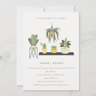 Cute Potted Leafy Succulent Plants Engagement Invitation
