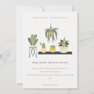 Cute Potted Leafy Succulent Plants Wedding Invitation