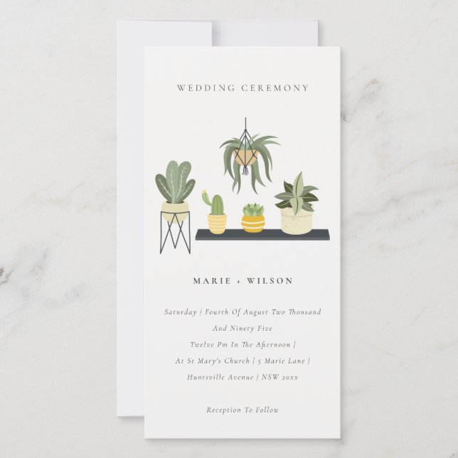 Cute Potted Leafy Succulent Plants Wedding Invite (Front)