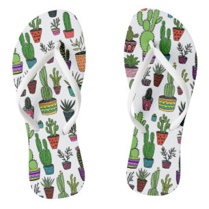 Cute Potted Plants Cactus Succulents Colourful Fun Thongs