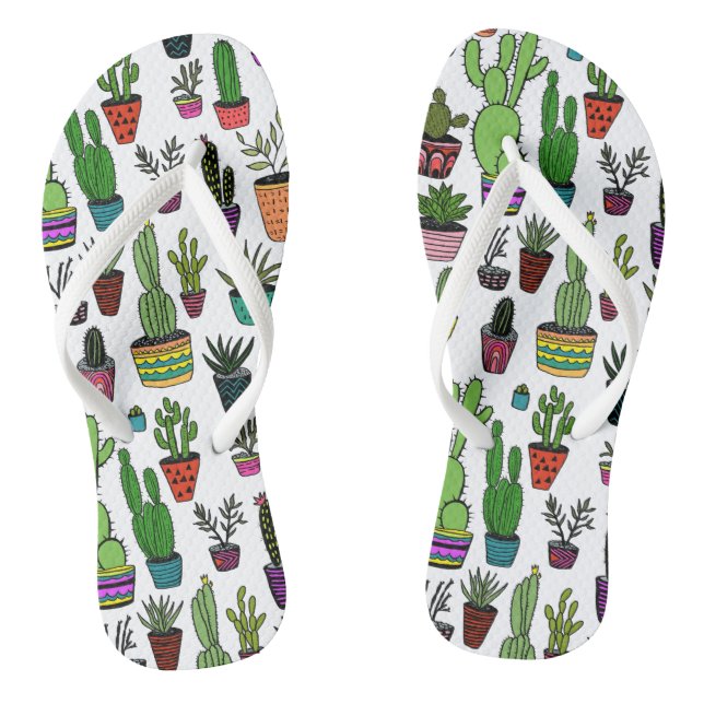 Cute Potted Plants Cactus Succulents Colourful Fun Thongs (Footbed)