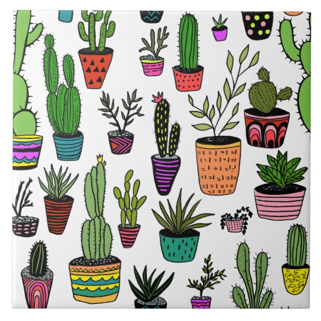 Cute Potted Plants Colourful Handmade Pattern  Ceramic Tile (Front)