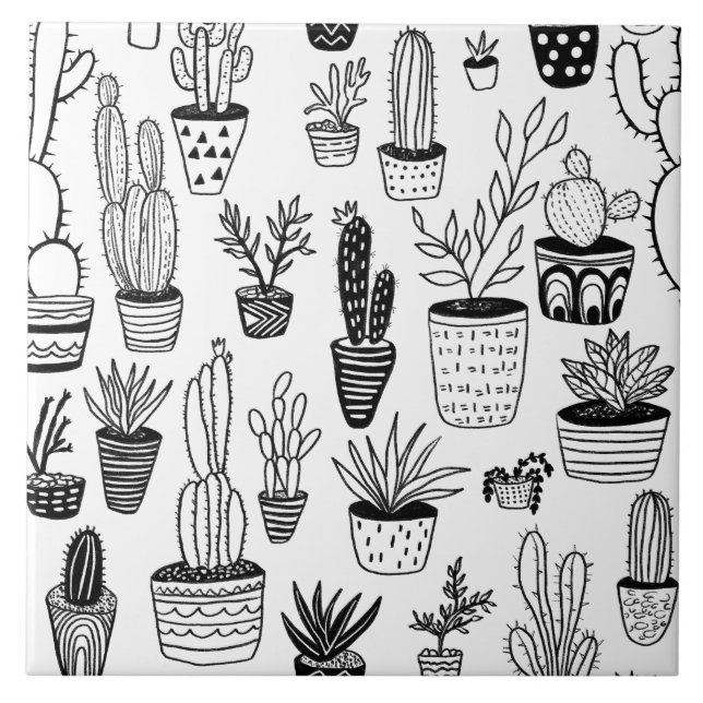 Cute Potted Plants Handmade Pattern Plant Lovers Ceramic Tile (Front)