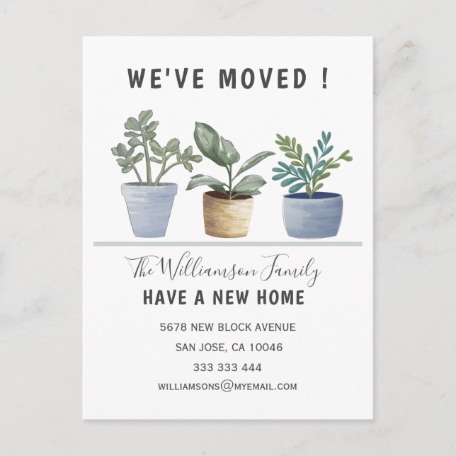 Cute Potted Plants We've Moved Announcement  (Front)