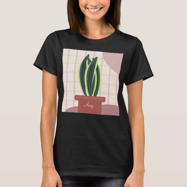 Cute  Potted Snake Plant Personalised Name  T-Shirt (Front)