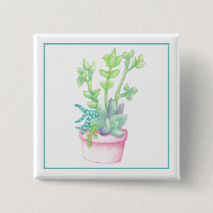 Cute Potted Succulents 15 Cm Square Badge