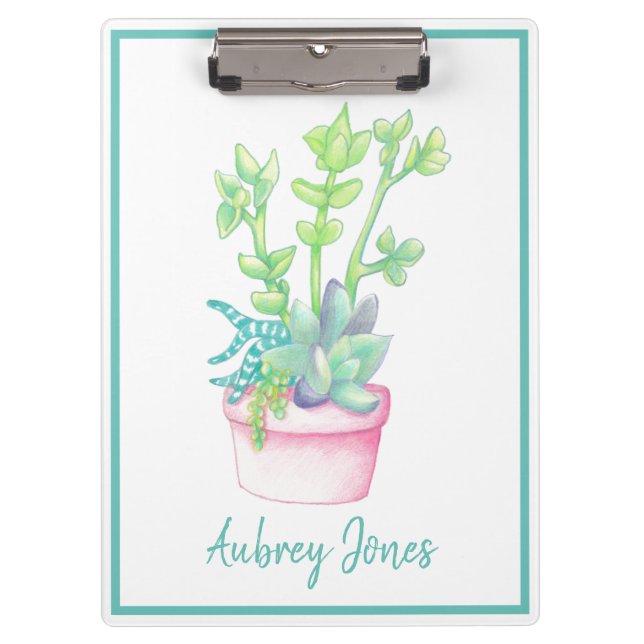Cute Potted Succulents | Personalised Clipboard (Front)