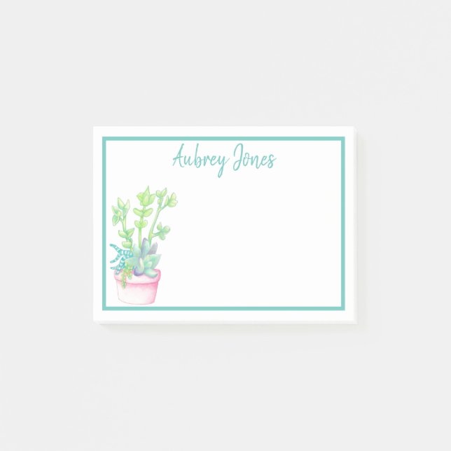 Cute Potted Succulents | Personalised Post-it Notes (Front)