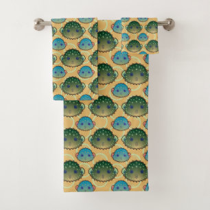 Cute Pouty Pufferfish - Editable BG Colour Bath Towel Set