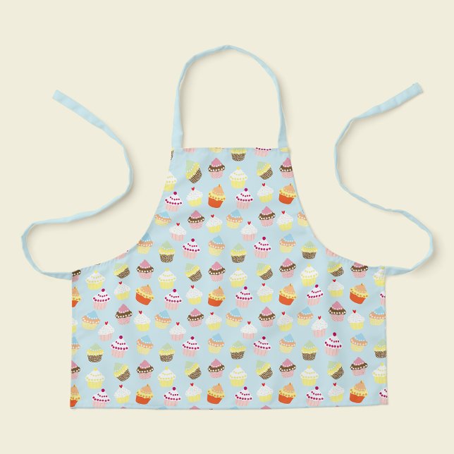 Cute Powder Blue Cupcake Print Kids Apron (Cute kids apron with a sweet cupcake print.)