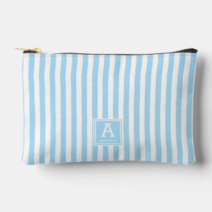 Cute Powder Blue Stripes Monogrammed Initials Accessory Pouch