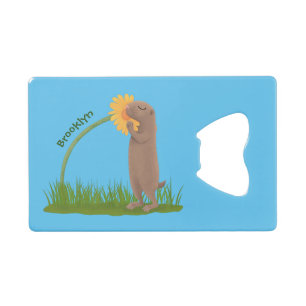 Cute prairie dog sniffing flower cartoon