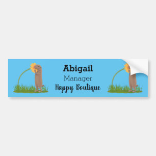 Cute prairie dog sniffing flower cartoon bumper sticker