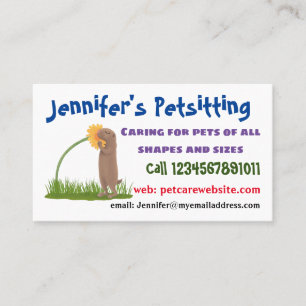Cute prairie dog sniffing flower cartoon business card