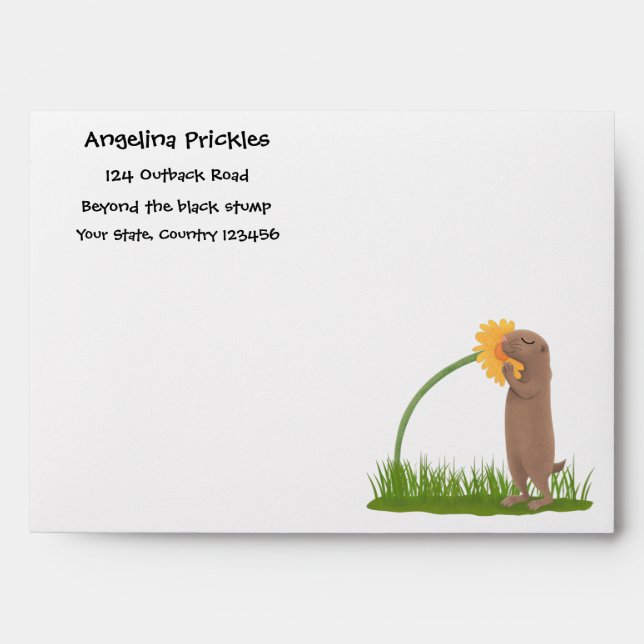 Cute prairie dog sniffing flower cartoon envelope (Front)