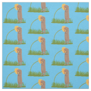 Cute prairie dog sniffing flower cartoon fabric