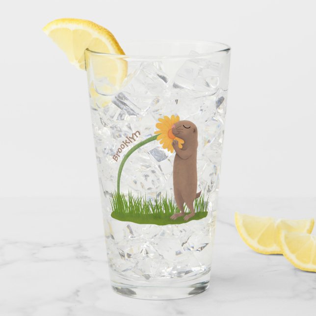Cute prairie dog sniffing flower cartoon glass (Front Ice)