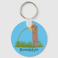 Cute prairie dog sniffing flower cartoon