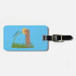 Cute prairie dog sniffing flower cartoon luggage tag