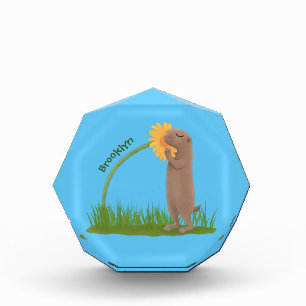 Cute prairie dog sniffing flower cartoon photo block