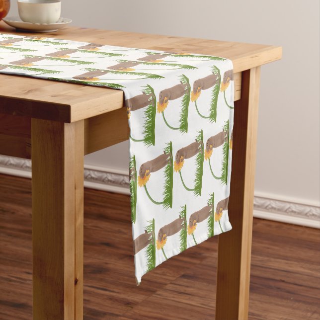 Cute prairie dog sniffing flower cartoon short table runner (In Situ)