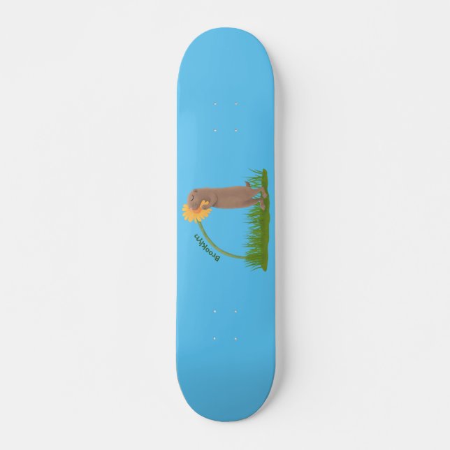 Cute prairie dog sniffing flower cartoon skateboard (Front)