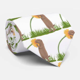 Cute prairie dog sniffing flower cartoon tie
