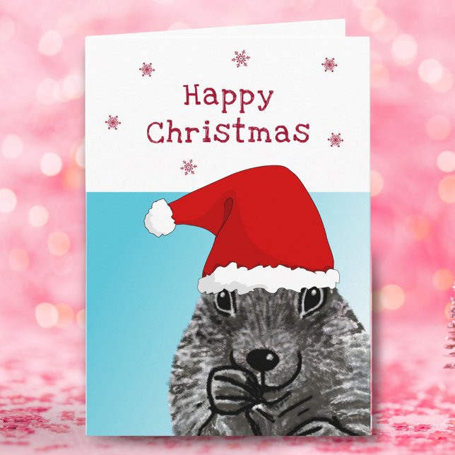 Cute Prairie Dog with Santa Hat Drawing Christmas Card (Creator Uploaded)