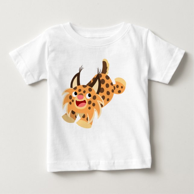 Cute Prankish Cartoon Bobcat Baby T-Shirt (Front)